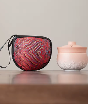 Mini Camping Theeservies – Keramische Theekop met Draagbaar Reisetui