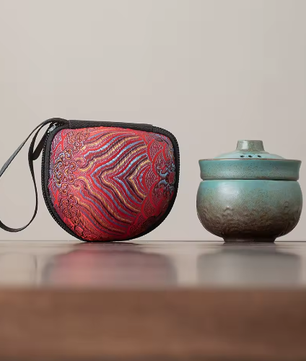 Mini Camping Theeservies – Keramische Theekop met Draagbaar Reisetui