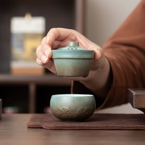 Mini Camping Theeservies – Keramische Theekop met Draagbaar Reisetui