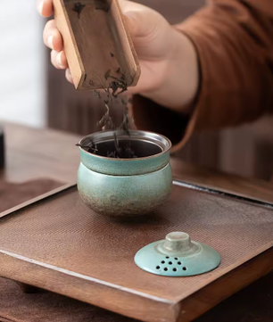 Mini Camping Theeservies – Keramische Theekop met Draagbaar Reisetui