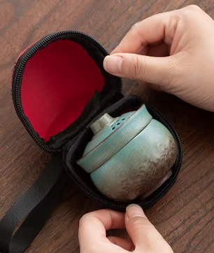 Mini Camping Theeservies – Keramische Theekop met Draagbaar Reisetui