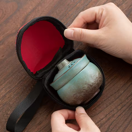 Mini Camping Theeservies – Keramische Theekop met Draagbaar Reisetui