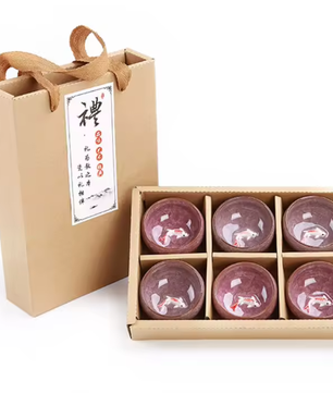 Set van 6 Porseleinen Theekopjes – Chinese Kung Fu Theeset met Crackle Glazuur