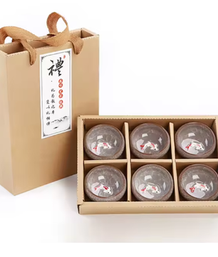 Set van 6 Porseleinen Theekopjes – Chinese Kung Fu Theeset met Crackle Glazuur