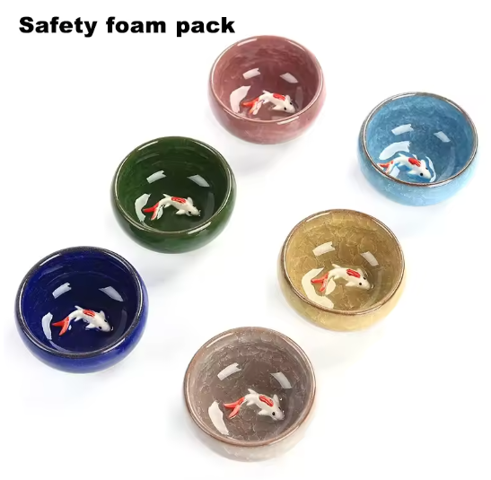 Set van 6 Porseleinen Theekopjes – Chinese Kung Fu Theeset met Crackle Glazuur