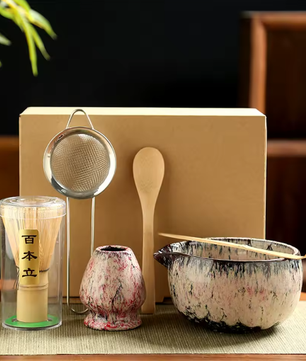 Japanse Matcha Theeset 6-Delig – Matcha Kom, Bamboe Garde en Thee Accessoires