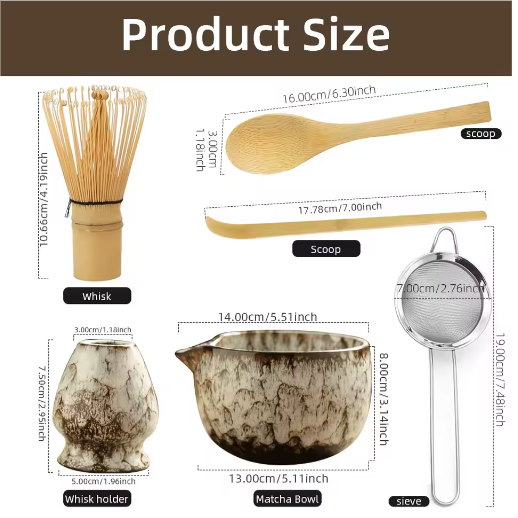 Japanse Matcha Theeset 6-Delig – Matcha Kom, Bamboe Garde en Thee Accessoires