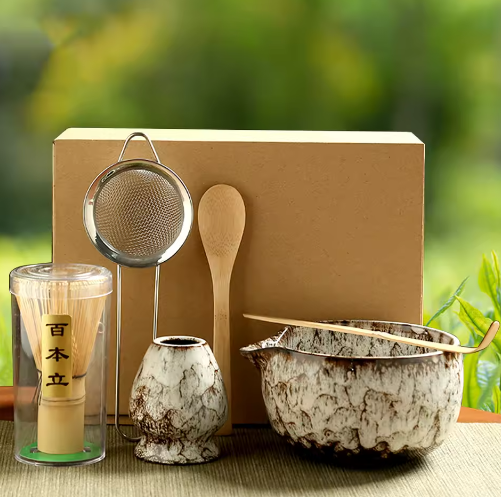 Japanse Matcha Theeset 6-Delig – Matcha Kom, Bamboe Garde en Thee Accessoires