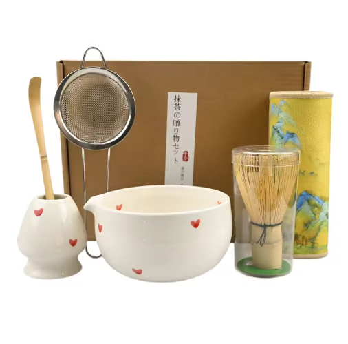 Japanse Matcha Theeset – Matcha Kom met Bamboe Garde, Lepel en Zeef