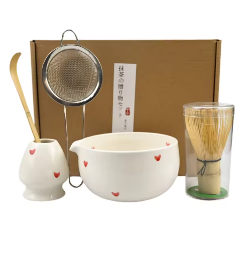 Japanse Matcha Theeset – Matcha Kom met Bamboe Garde, Lepel en Zeef