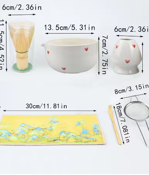 Japanse Matcha Theeset – Matcha Kom met Bamboe Garde, Lepel en Zeef