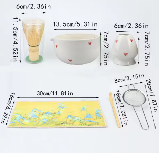 Japanse Matcha Theeset – Matcha Kom met Bamboe Garde, Lepel en Zeef