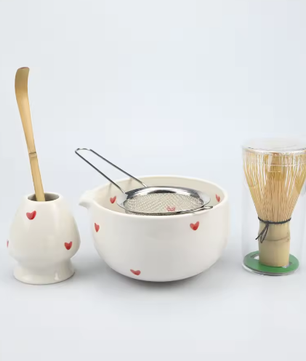 Japanse Matcha Theeset – Matcha Kom met Bamboe Garde, Lepel en Zeef