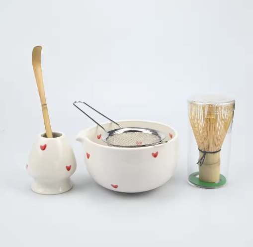 Japanse Matcha Theeset – Matcha Kom met Bamboe Garde, Lepel en Zeef