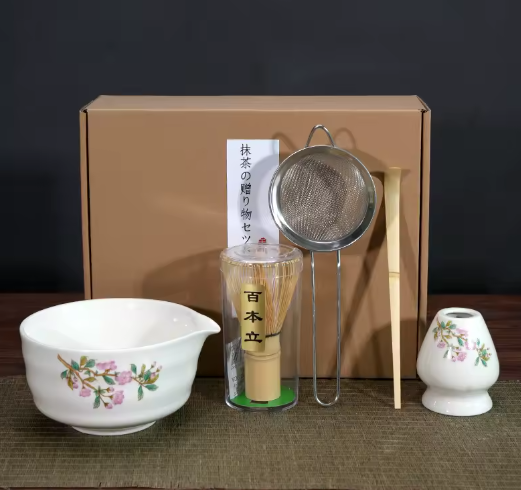 5-Delige Japanse Matcha Theeset – Keramische Matcha Kom met Bamboe Garde