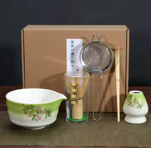 5-Delige Japanse Matcha Theeset – Keramische Matcha Kom met Bamboe Garde