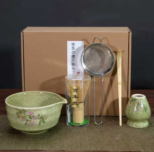 5-Delige Japanse Matcha Theeset – Keramische Matcha Kom met Bamboe Garde