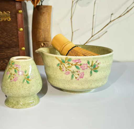 5-Delige Japanse Matcha Theeset – Keramische Matcha Kom met Bamboe Garde