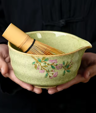 5-Delige Japanse Matcha Theeset – Keramische Matcha Kom met Bamboe Garde