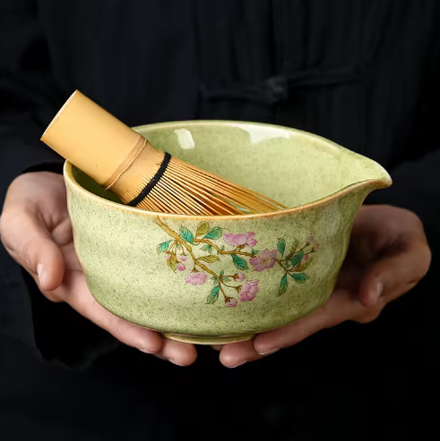 5-Delige Japanse Matcha Theeset – Keramische Matcha Kom met Bamboe Garde