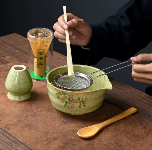5-Delige Japanse Matcha Theeset – Keramische Matcha Kom met Bamboe Garde