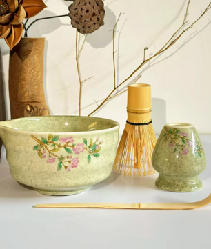 5-Delige Japanse Matcha Theeset – Keramische Matcha Kom met Bamboe Garde