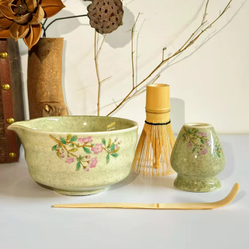 5-Delige Japanse Matcha Theeset – Keramische Matcha Kom met Bamboe Garde