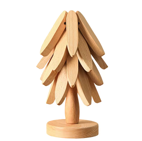 Houten Opvouwbare Boom Onderzetterset met Standaard – Boomvormige Onderzetters