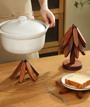 Houten Opvouwbare Boom Onderzetterset met Standaard – Boomvormige Onderzetters