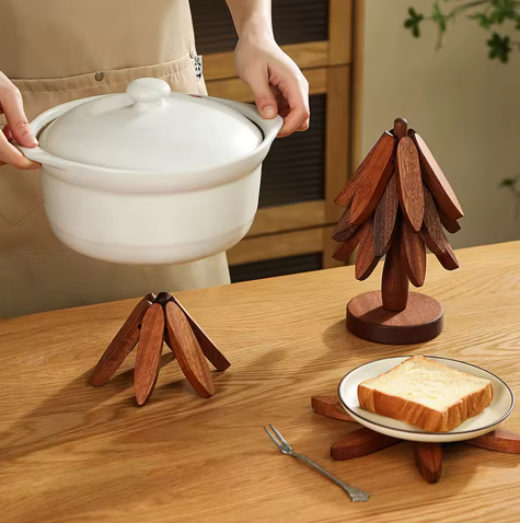 Houten Opvouwbare Boom Onderzetterset met Standaard – Boomvormige Onderzetters