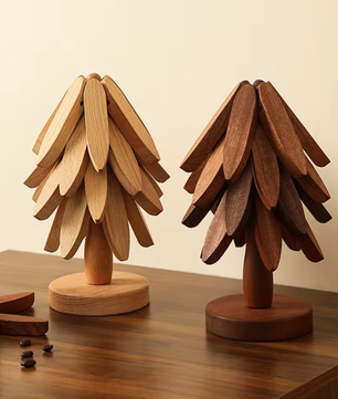 Houten Opvouwbare Boom Onderzetterset met Standaard – Boomvormige Onderzetters