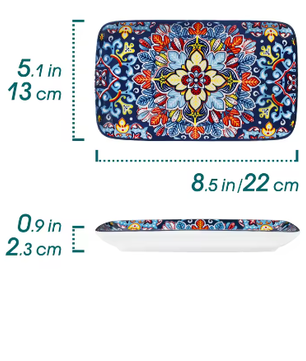 Set van 6 of 12 Rechthoekige Porseleinen Serveerschalen – Bohemian Dinerborden