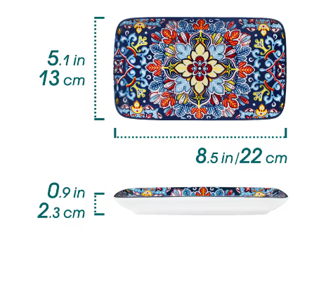 Set van 6 of 12 Rechthoekige Porseleinen Serveerschalen – Bohemian Dinerborden