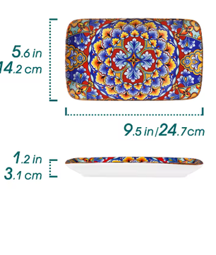 Set van 6 of 12 Rechthoekige Porseleinen Serveerschalen – Bohemian Dinerborden