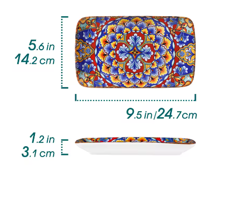 Set van 6 of 12 Rechthoekige Porseleinen Serveerschalen – Bohemian Dinerborden