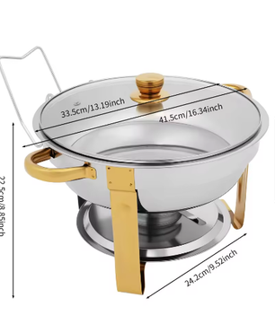 Ronde RVS Chafing Dish 5L – Buffet Warmhoudschaal met Deksel en Brandstofhouder