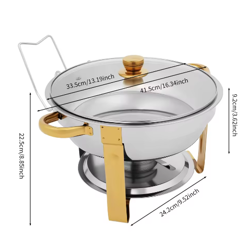 Ronde RVS Chafing Dish 5L – Buffet Warmhoudschaal met Deksel en Brandstofhouder