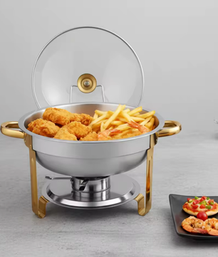 Ronde RVS Chafing Dish 5L – Buffet Warmhoudschaal met Deksel en Brandstofhouder