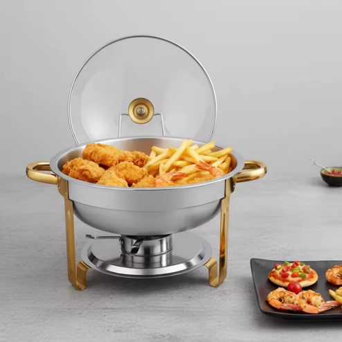Ronde RVS Chafing Dish 5L – Buffet Warmhoudschaal met Deksel en Brandstofhouder