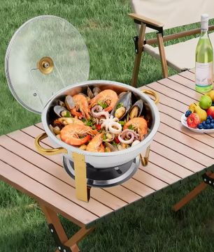 Ronde RVS Chafing Dish 5L – Buffet Warmhoudschaal met Deksel en Brandstofhouder
