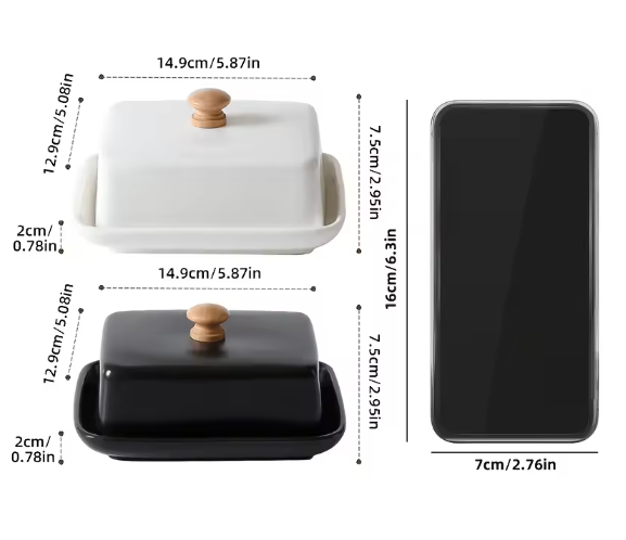Keramische Boterbak met Deksel – Rechthoekige Boter- en Kaas Opbergdoos