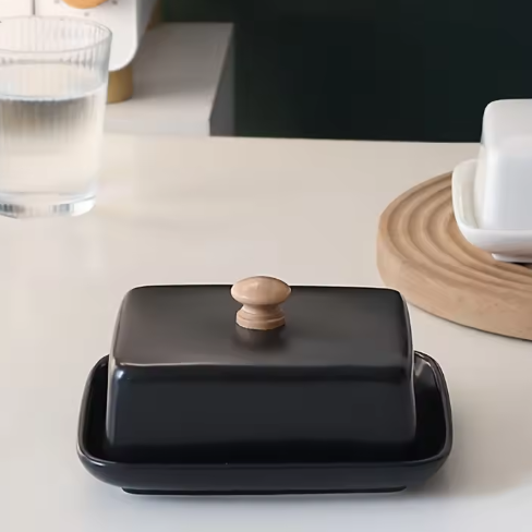 Keramische Boterbak met Deksel – Rechthoekige Boter- en Kaas Opbergdoos