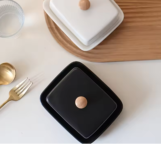 Keramische Boterbak met Deksel – Rechthoekige Boter- en Kaas Opbergdoos