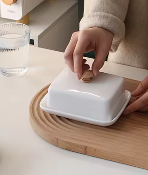 Keramische Boterbak met Deksel – Rechthoekige Boter- en Kaas Opbergdoos