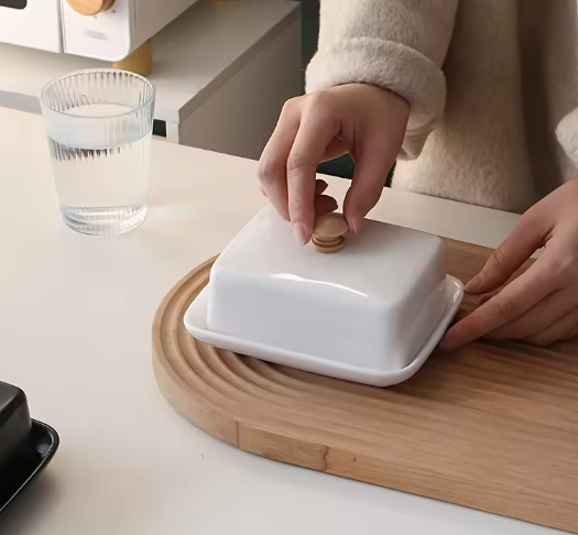 Keramische Boterbak met Deksel – Rechthoekige Boter- en Kaas Opbergdoos