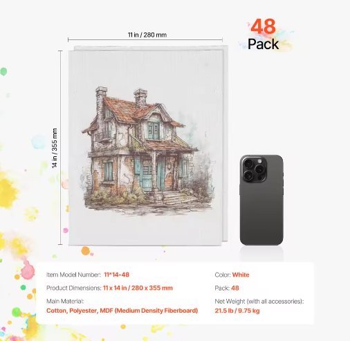 Set van 24 Canvas Schilderpanelen – Schilderdoeken voor Acryl, Olieverf en Aquarel