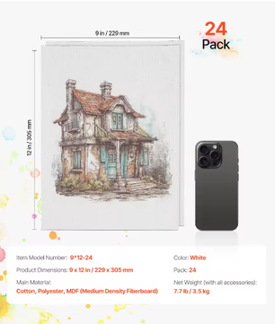 Set van 24 Canvas Schilderpanelen – Schilderdoeken voor Acryl, Olieverf en Aquarel