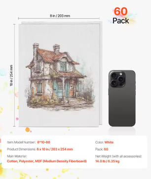 Set van 24 Canvas Schilderpanelen – Schilderdoeken voor Acryl, Olieverf en Aquarel