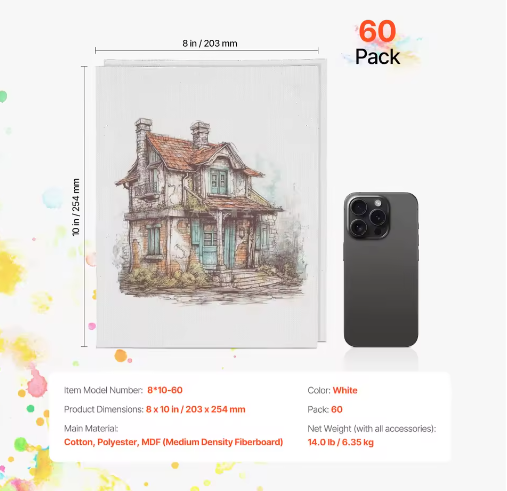 Set van 24 Canvas Schilderpanelen – Schilderdoeken voor Acryl, Olieverf en Aquarel