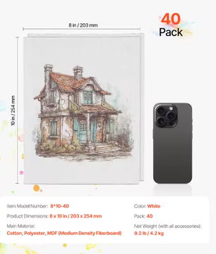 Set van 24 Canvas Schilderpanelen – Schilderdoeken voor Acryl, Olieverf en Aquarel